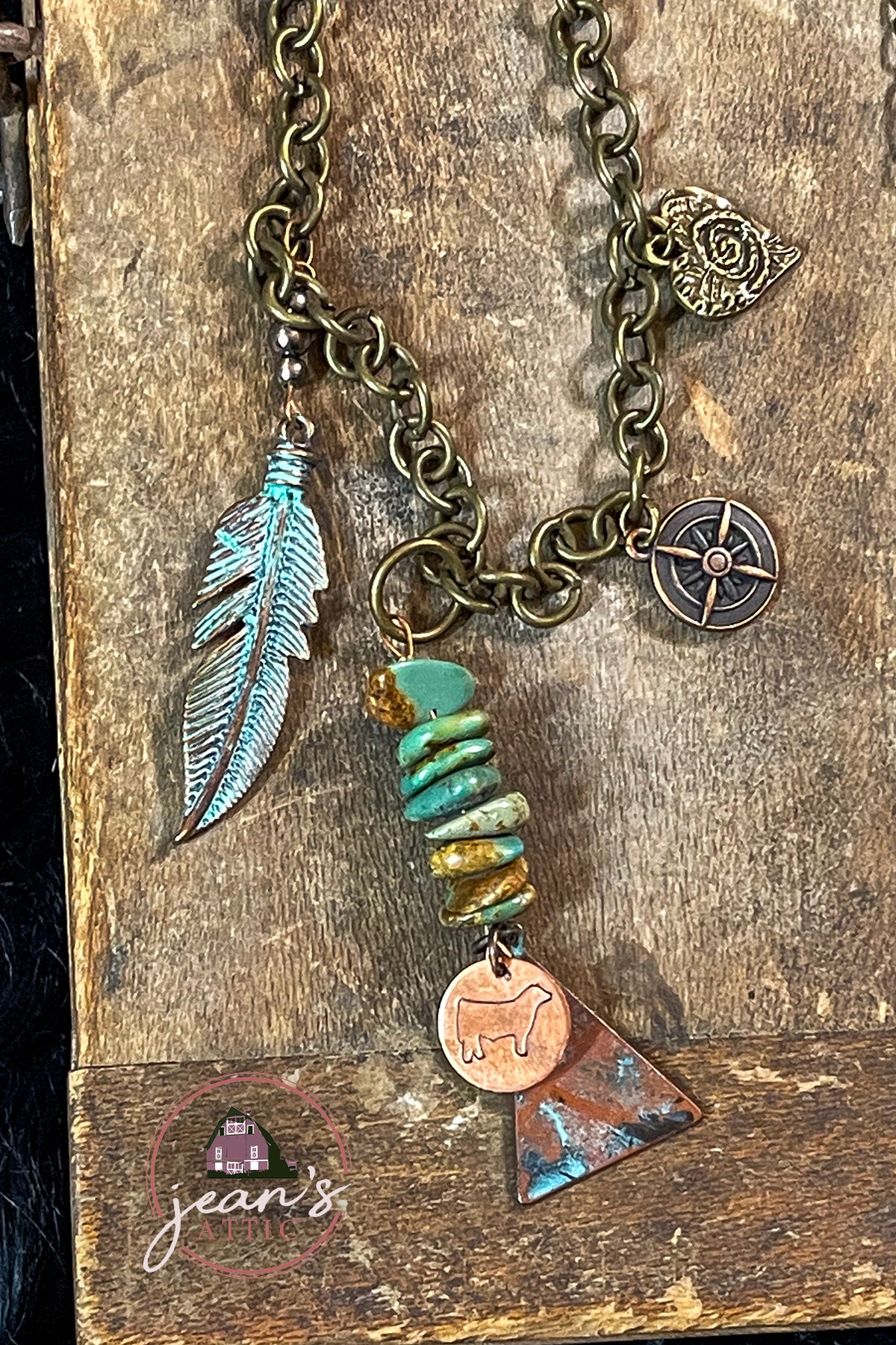 Antique Brass Chain Necklace with Show Heifer