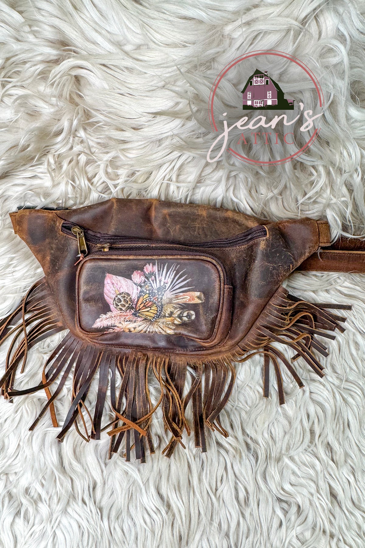 Vintage Leather Bum Bag with Fringe