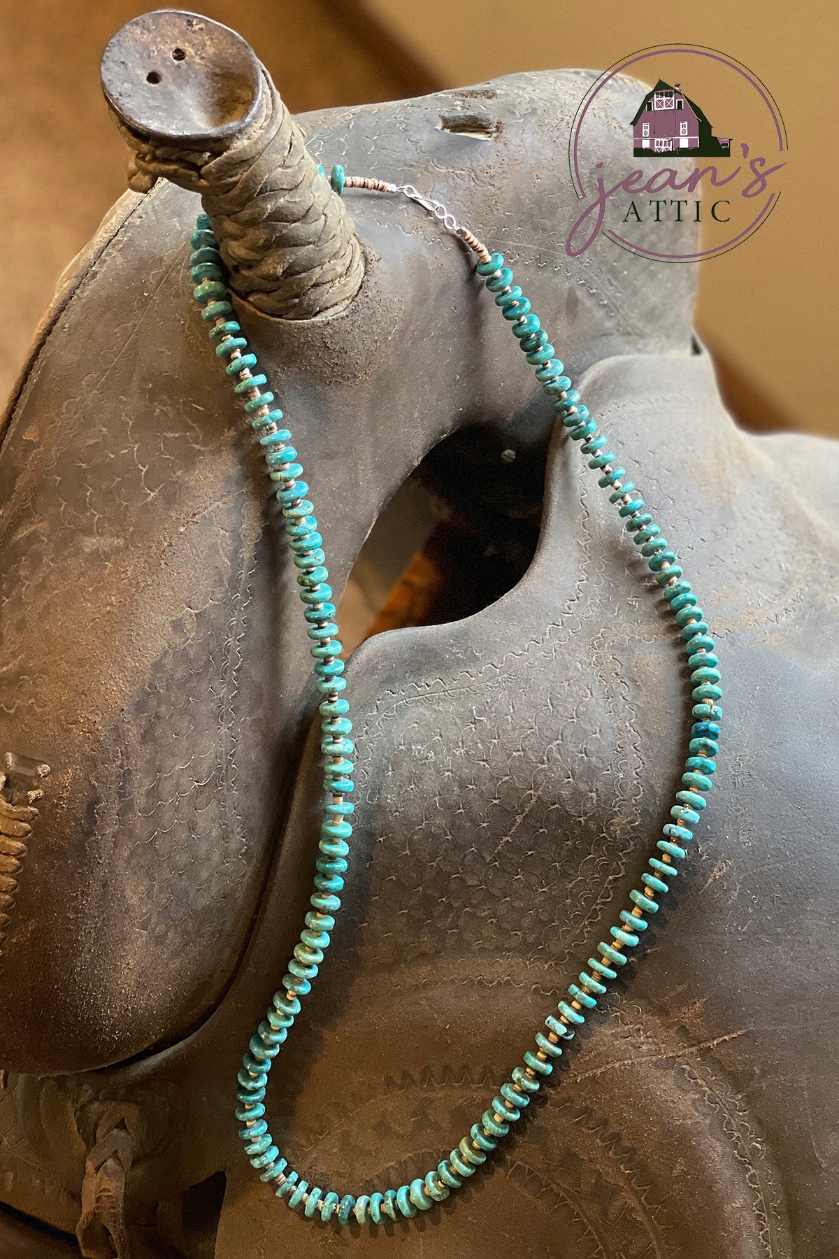 Navajo Sterling Silver Kingman Turquoise Disc 33" Necklace