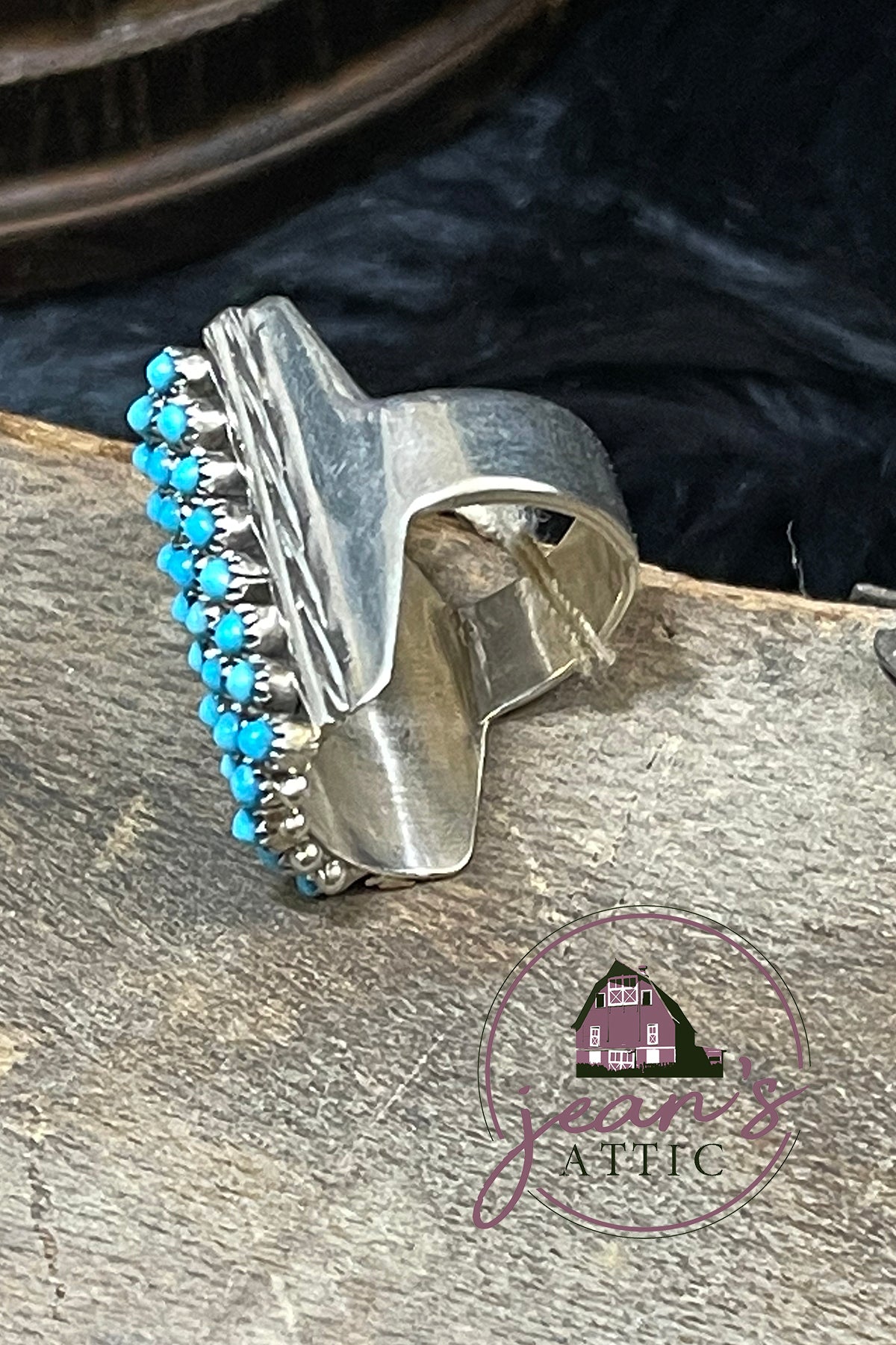 Zuni Sterling Silver 40 Dot, 8 Row, Turquoise Ring