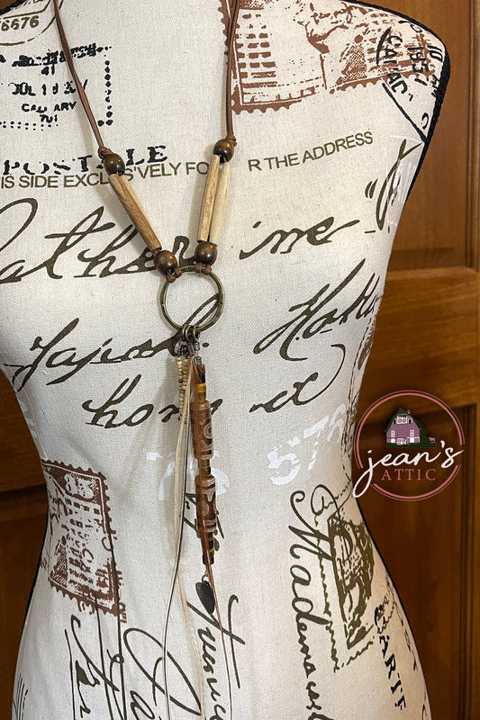 Leather Boho Necklace with Drop Accents