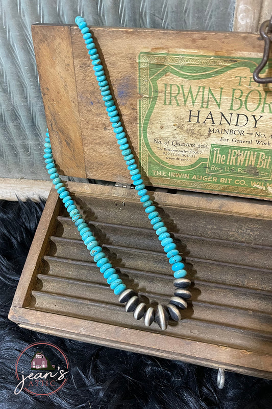 20" Turquoise & 13-17 mm Navajo Disc Pearl Necklace