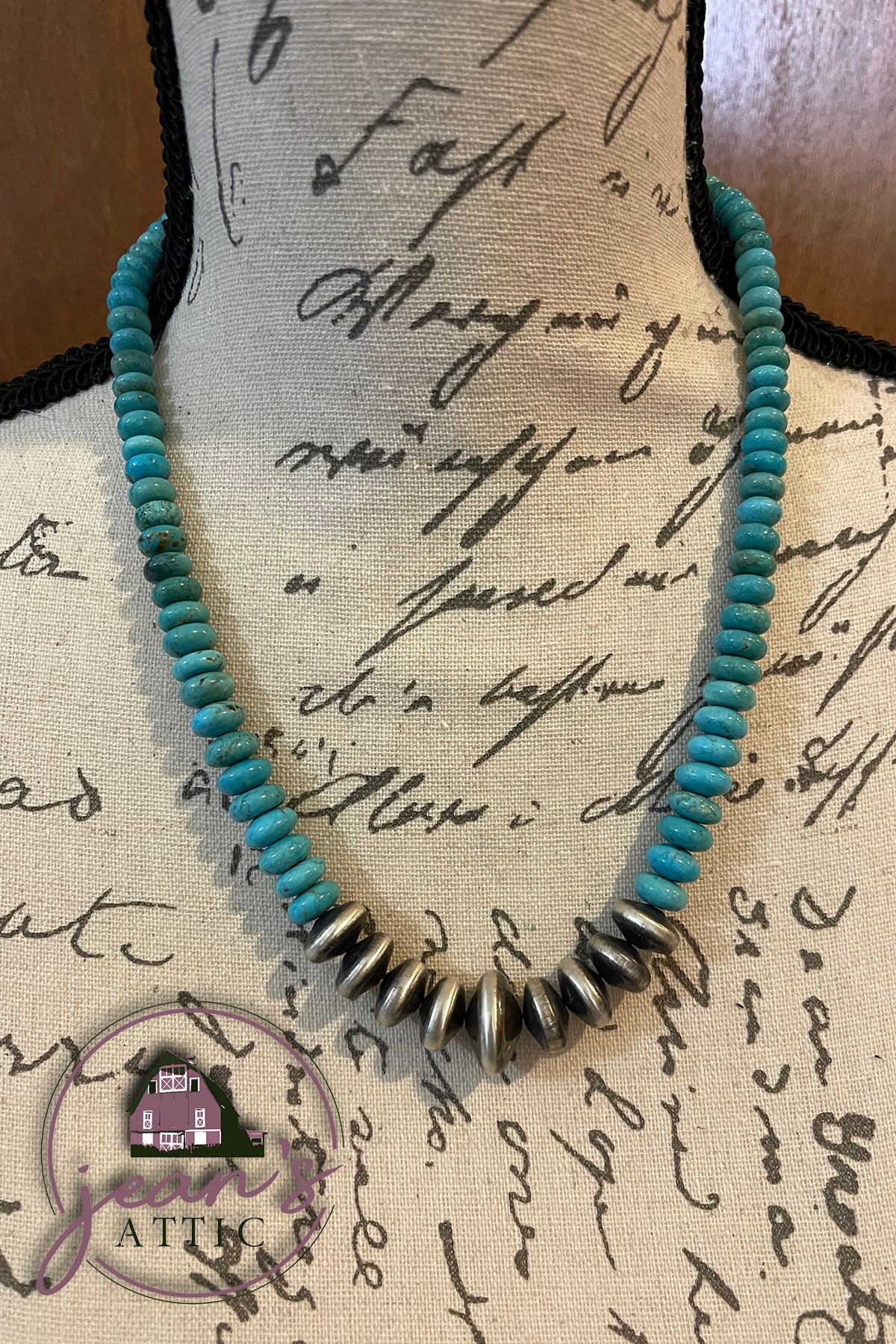 20" Turquoise & 13-17 mm Navajo Disc Pearl Necklace