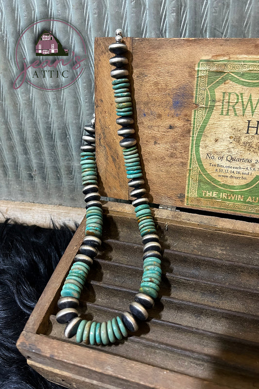 Turquoise and Navajo Disc Pearl Necklace