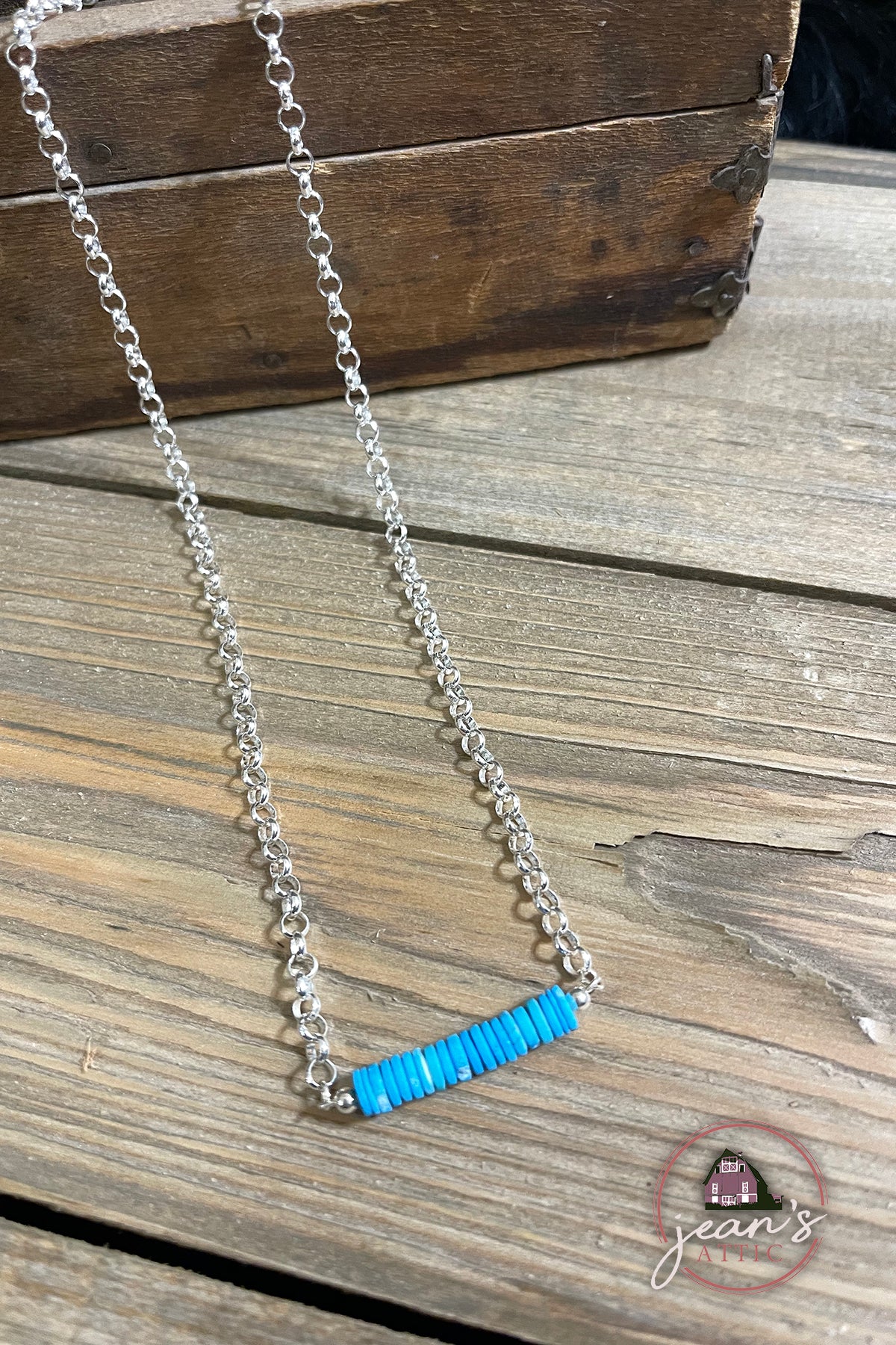 Sterling Silver Chain with Natural Persian Heishi Turquoise