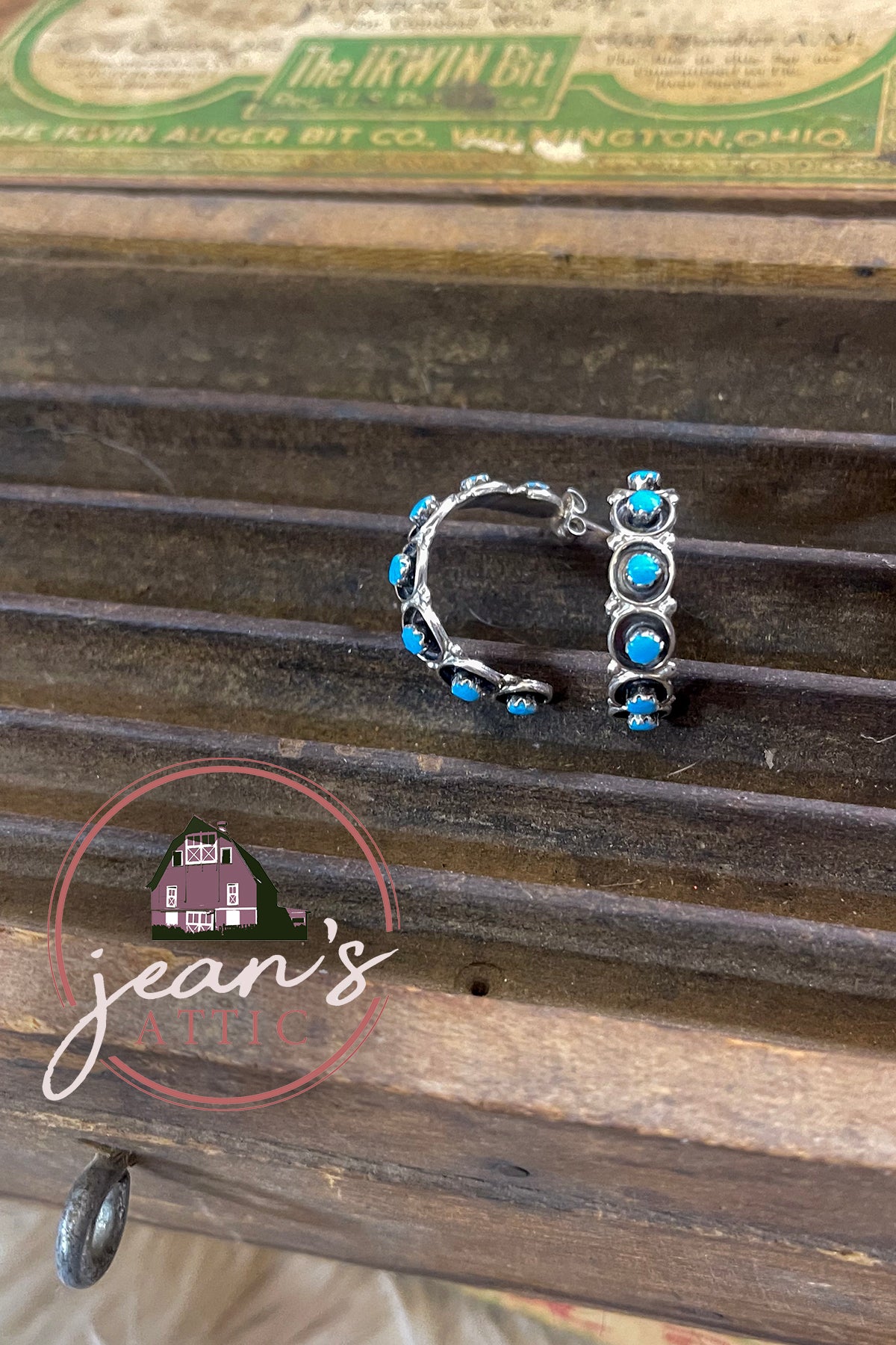 Zuni Sterling Silver Turquoise Hoop Earring