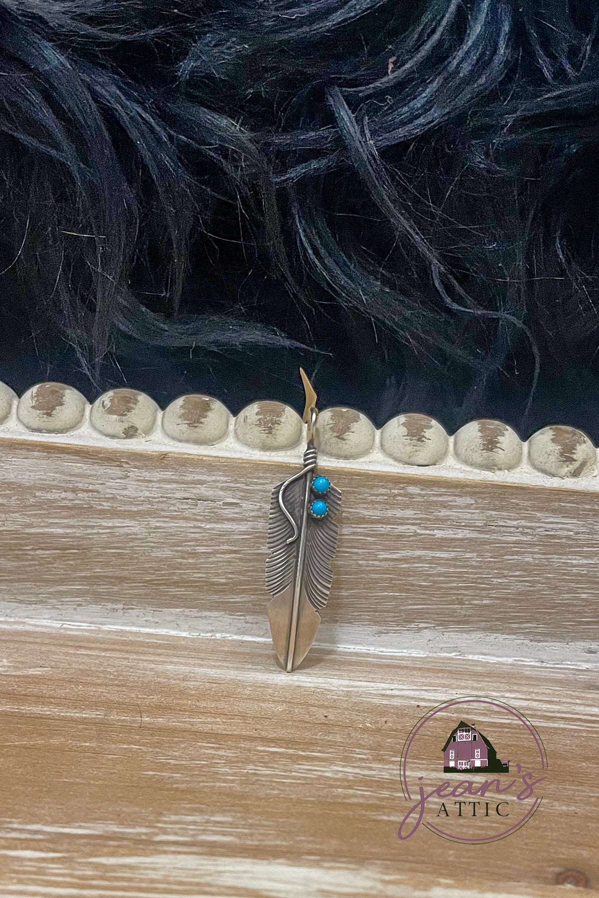 Navajo Sterling Silver Feather Pendant with Turquoise