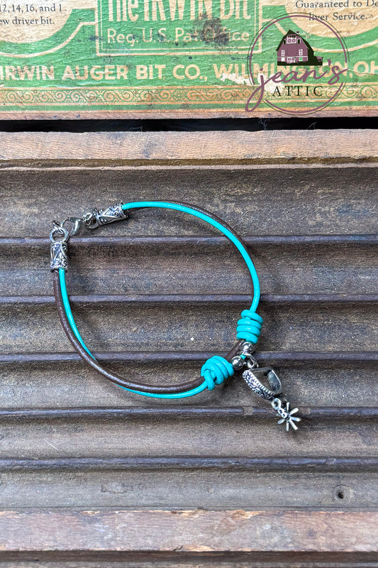Leather Corded Bracelet with Spur Accent