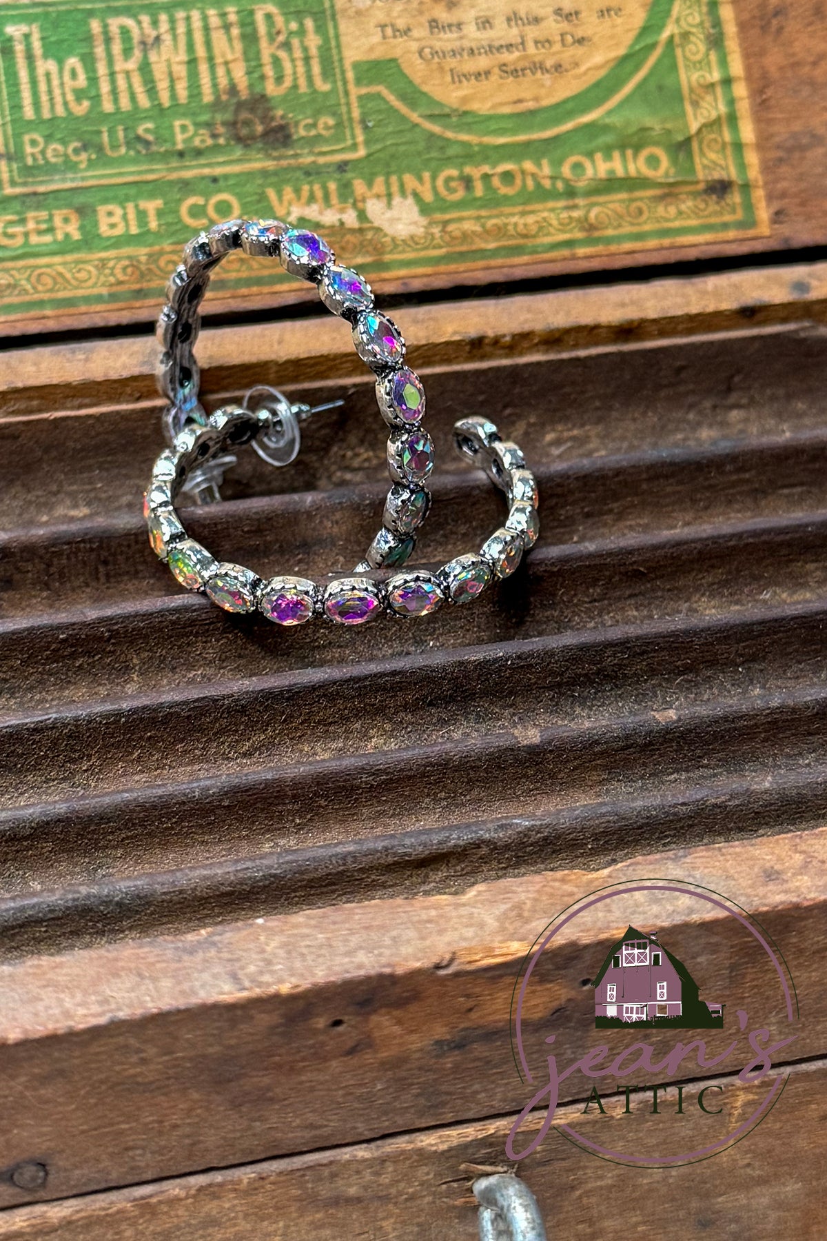 Western Glass Bling Hoop Earring