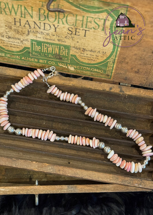Pinch Conch and Sterling Silver Bead Necklace