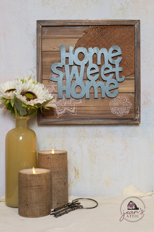Home Sweet Home Sign with Leather