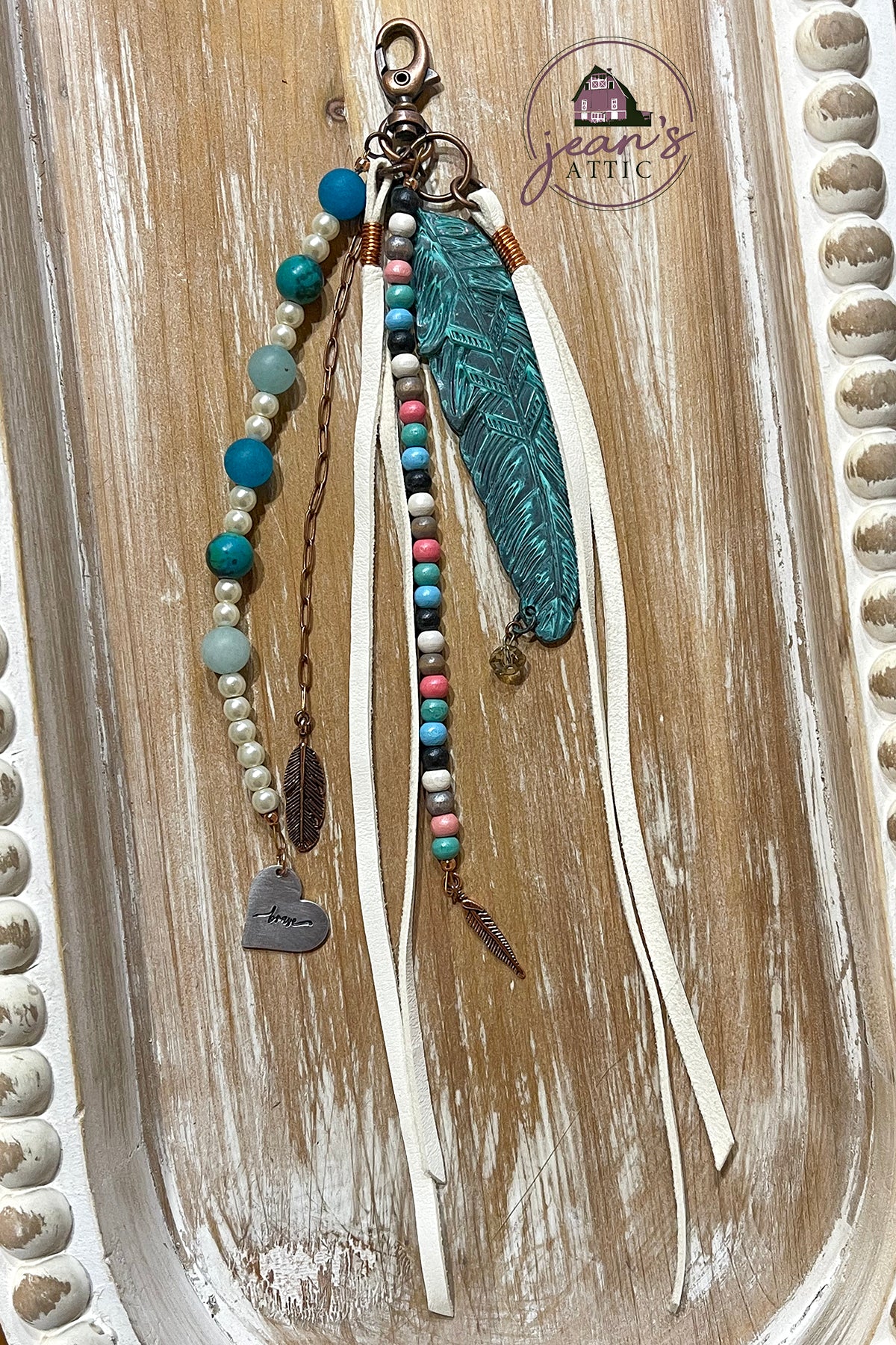 "Brave" Turquoise Feather Bag Tassel