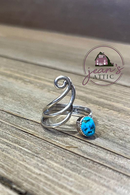 Sterling Silver and Turquoise Adjustable Wave Ring