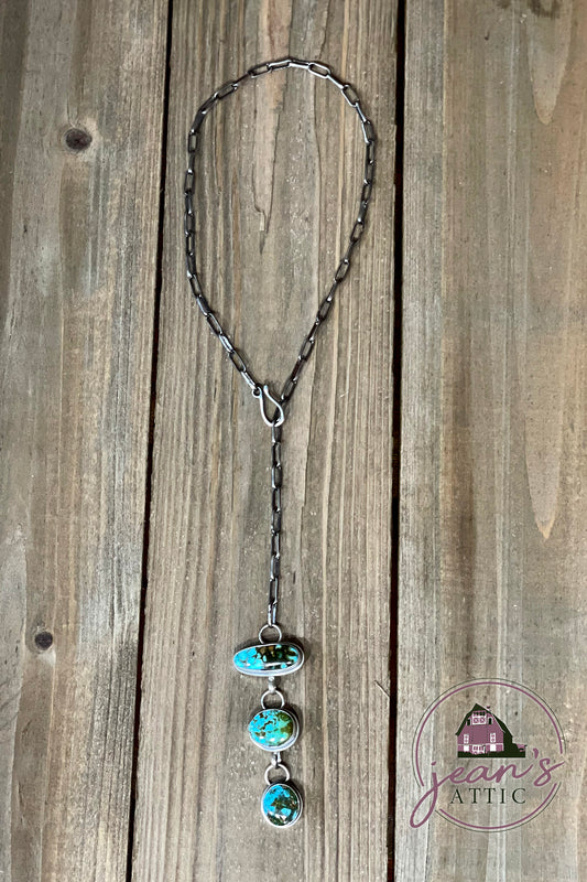 Kingman Turquoise Three Stone Lariat Necklace