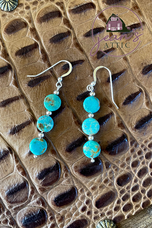 Green Turquoise Coin Bead Earring - Sterling Silver