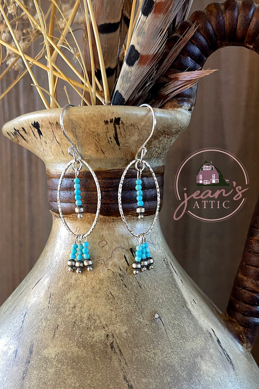 Sterling Silver Hubei Turquoise with Navajo Pearl Earring