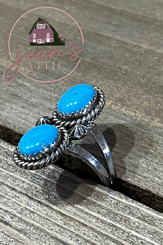 Navajo Turquoise Two Bezel Set Ring