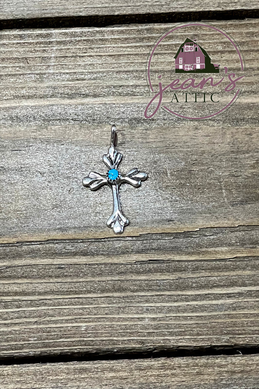 Sterling Silver Cross Pendant with Turquoise