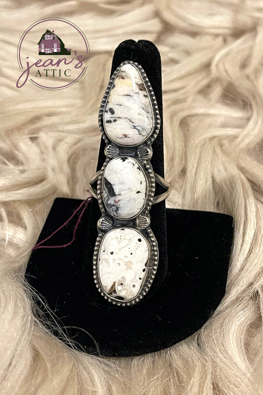 White Buffalo 3 Stone Ring