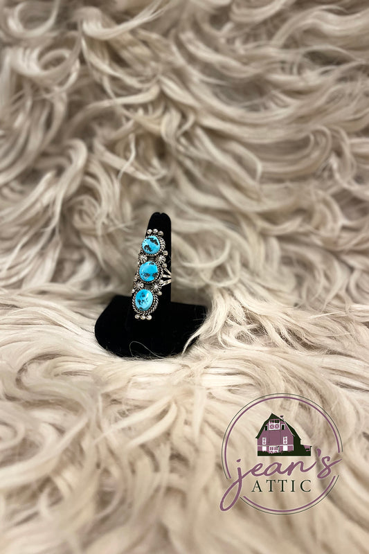 Navajo Kingman Turquoise 3 Stone Ring