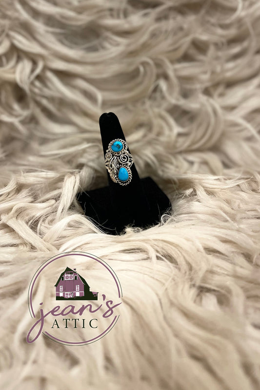 Navajo Sterling Silver Leaf / Turquoise Ring