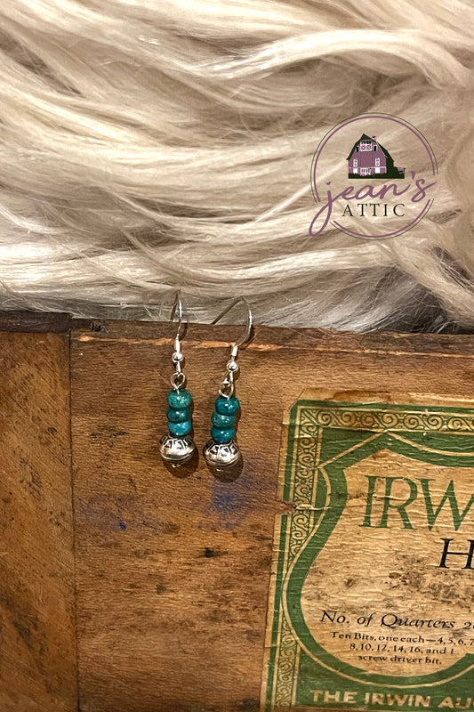 Turquoise Earring with Stamped Navajo Pearls