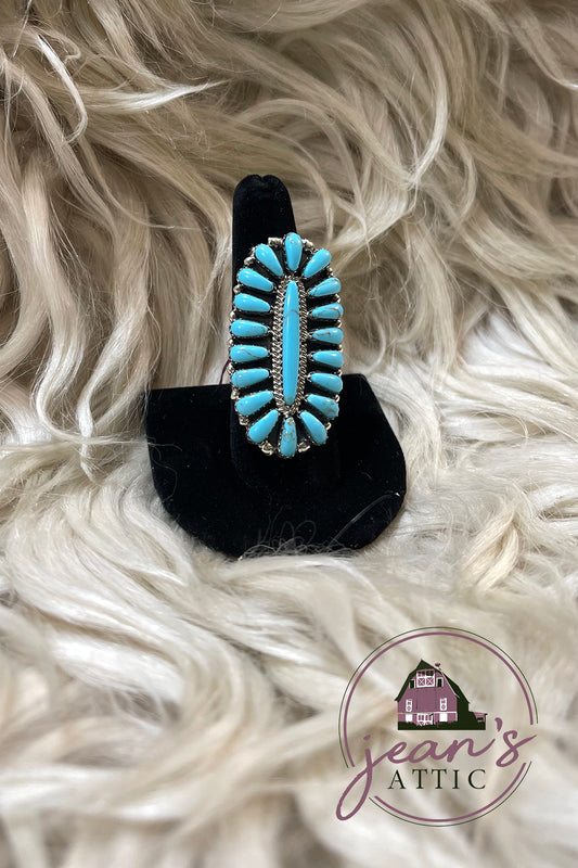 Navajo Sterling Silver Cluster Oval Turquoise Ring