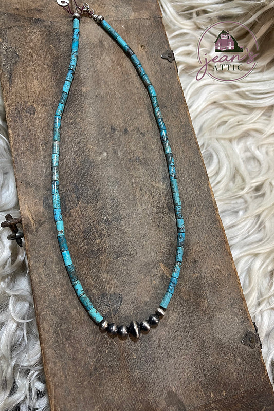 Navajo Pearl & Turquoise Barrel Necklace