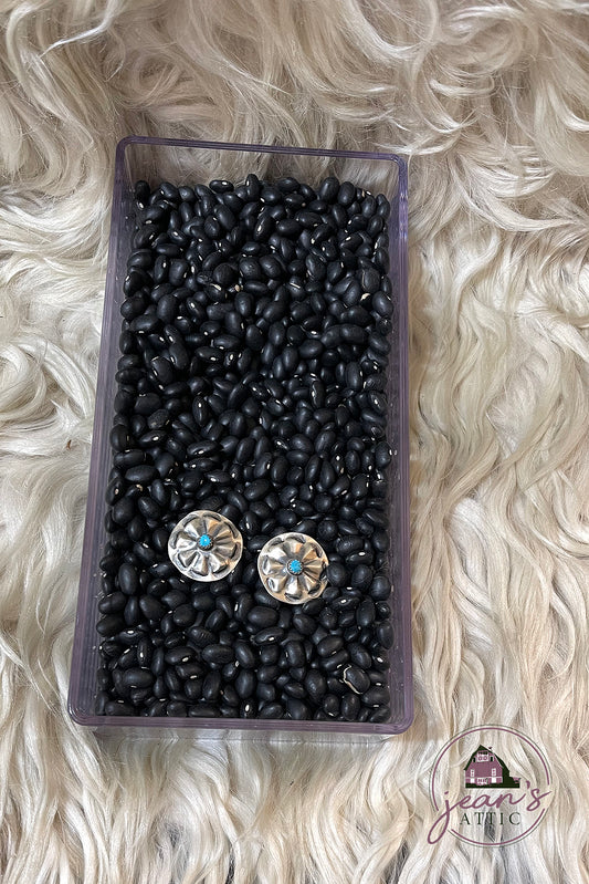 Navajo Sterling Silver Round Stamped Turquoise Earring