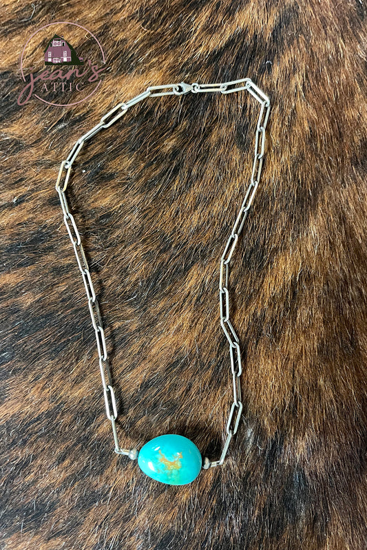 16" Turquoise Stone with Sterling Silver Chain Necklace