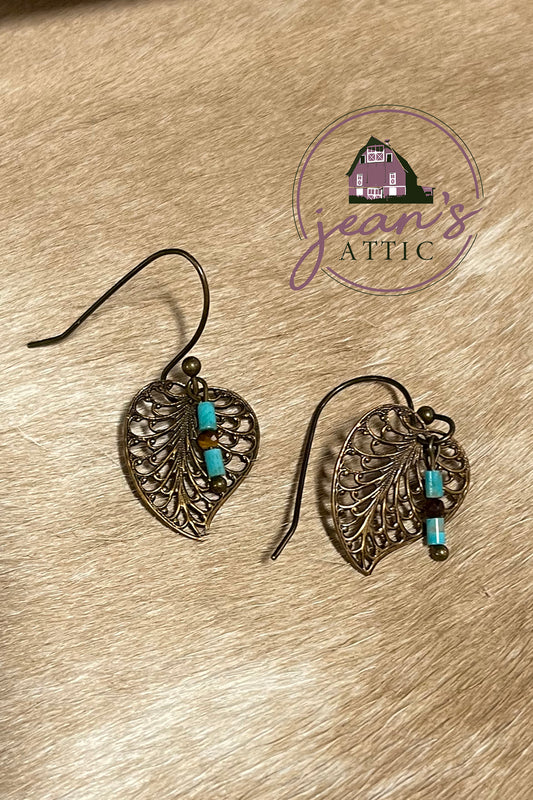 Antique Brass Filgree Earring with Turquoise