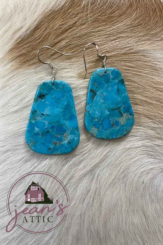 Navajo Sterling Silver Turquoise Slab Earring