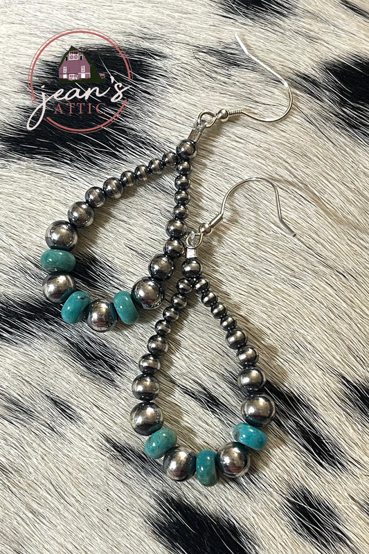 Navajo Pearl & Turquoise Tear Hoop Earring