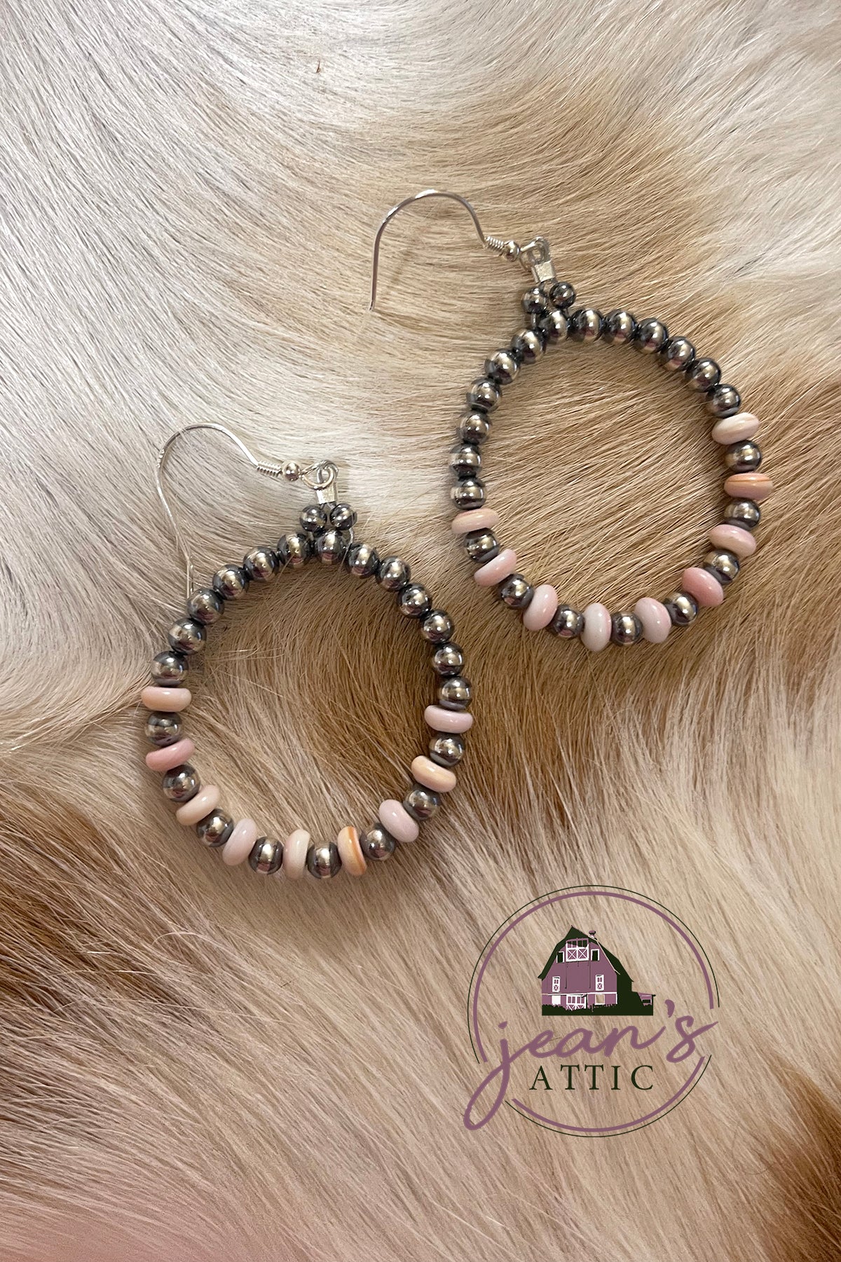 Pink Conch & Navajo Pearl Hoop Earring